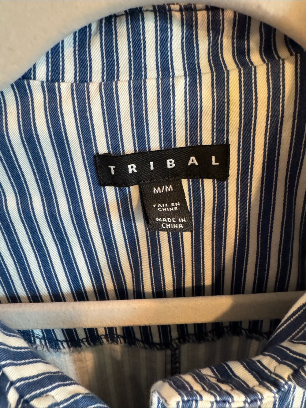 Tribal Blue and White Striped Coastal Button-Up Jacket Size M - Picture 4 of 13